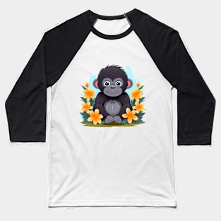 Monkey Surrounded by Flowers Baseball T-Shirt